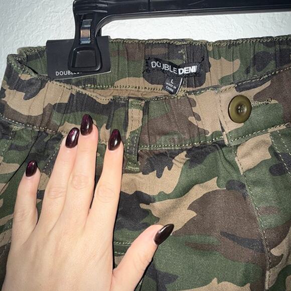 Double Denim Women's Large Cargo Jogger Pants Casual Elastic Waist NWT - Picture 2 of 4